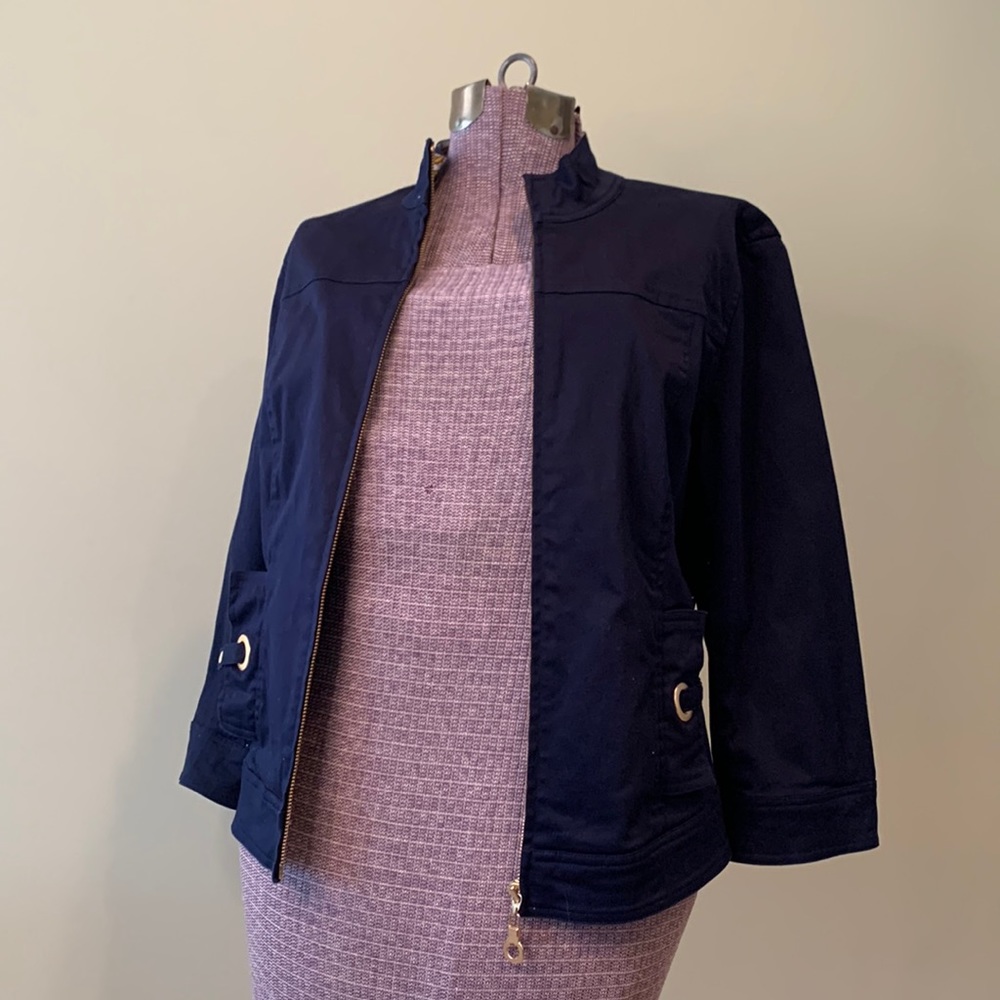 Spanner Navy with bronze gold zipper and embellishments jacket